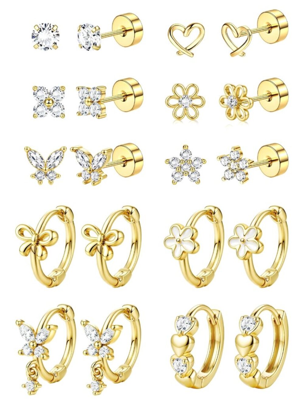 Hypoallergenic Flat Back Stud Earrings 316L Stainless Steel 14K Gold Plated